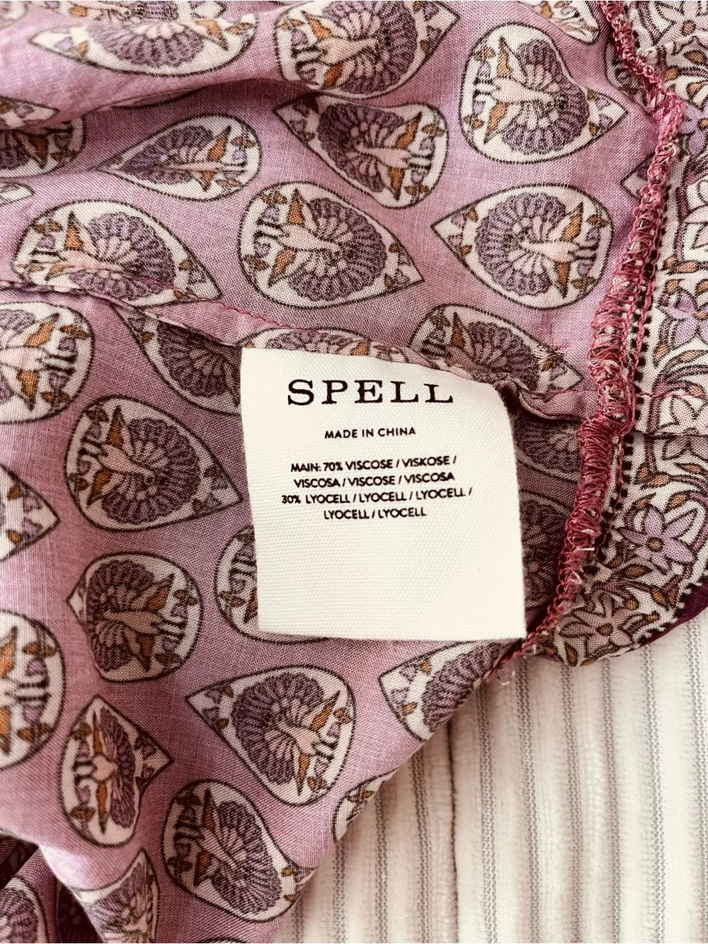 Spell Floral Boho/Gypsy Tiered Spaghetti Strap Maxi Dress - Pink Burgundy Cream - Picture 6 of 12